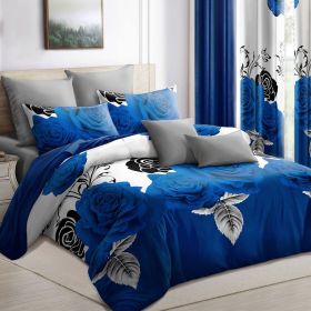 9 Piece in a Bag Thick Touch Bed Cover Curtain Set, Upgraded Luxury Bedspread Set, Bamboo microfiber All Season Bedding-Set For Home, RV Beding (Color: Blue Rose, size: KING)