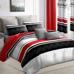 9 Piece in a Bag Thick Touch Bed Cover Curtain Set, Upgraded Luxury Bedspread Set, Bamboo microfiber All Season Bedding-Set For Home, RV Beding (Color: Red/Black Stripes, size: CAL KING)